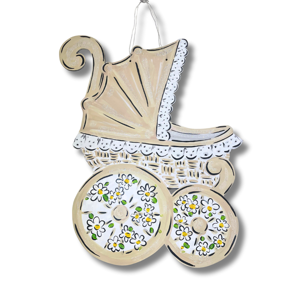 Tall Cream Baby Carriage Door Hanger