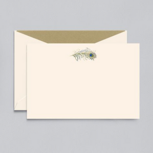 Crane Engraved Peacock Feather Correspondence Card
