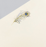 Crane Engraved Peacock Feather Correspondence Card