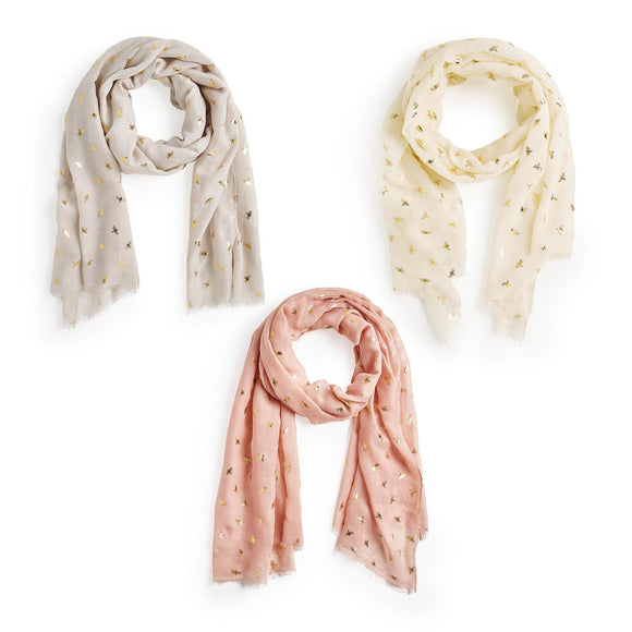 Golden Bee Patterned Scarf