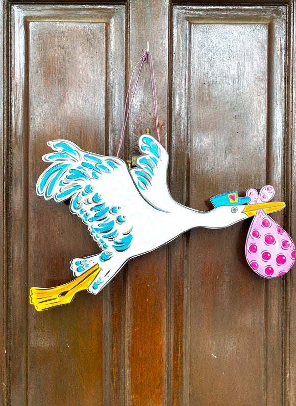 Pink Stork Door Hanger